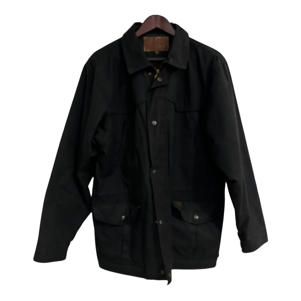 Outback Trading Co Black Oilskin Jacket  Mens Large Lined Western Workwear**